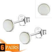 Mother Of Pearl Shell Round Sterling Silver Stud Earrings, e440st